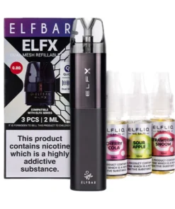 Buy Elf Bar ELFX Pod Kit BundleThe Elf Bar ELFX is the first refillable and rechargeable pod kit from vaping icons Elf Bar.